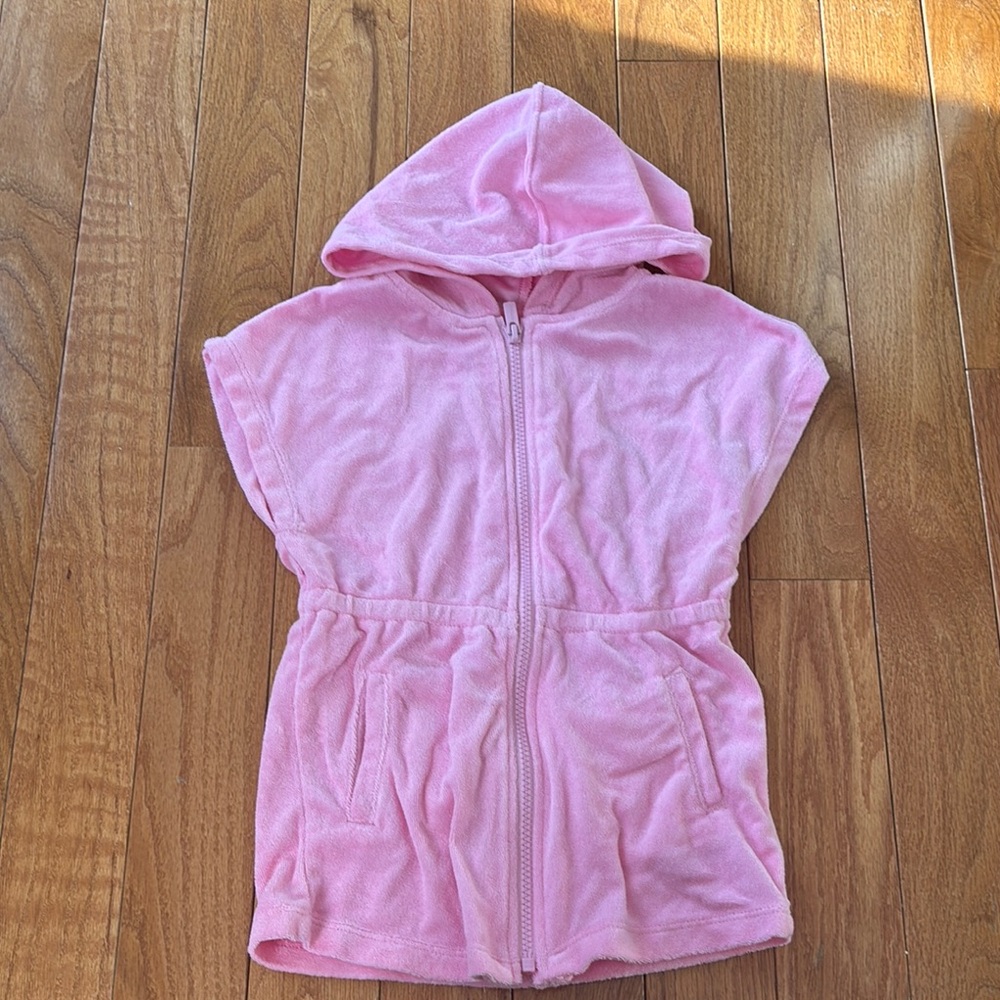 Pink Hooded Zip-Up swim coverup, 4t